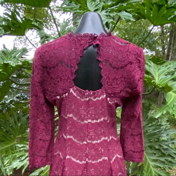 TRIXXI Clothing Company Burgundy Wine Lace Dress. 3/4 sleeves , Juniors Large - Picture 5 of 8